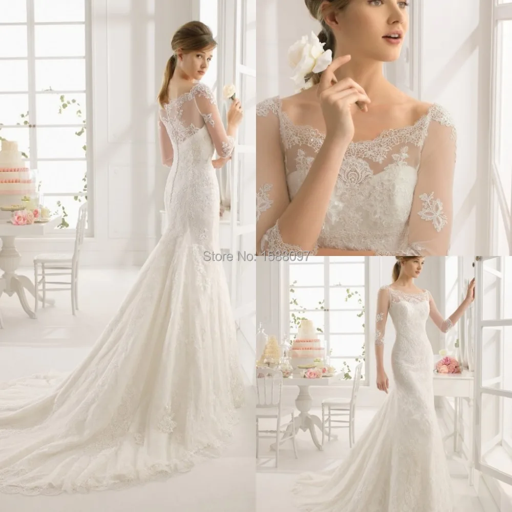 2015 Beautiful A Line Designer Wedding Dress With Sheer Half