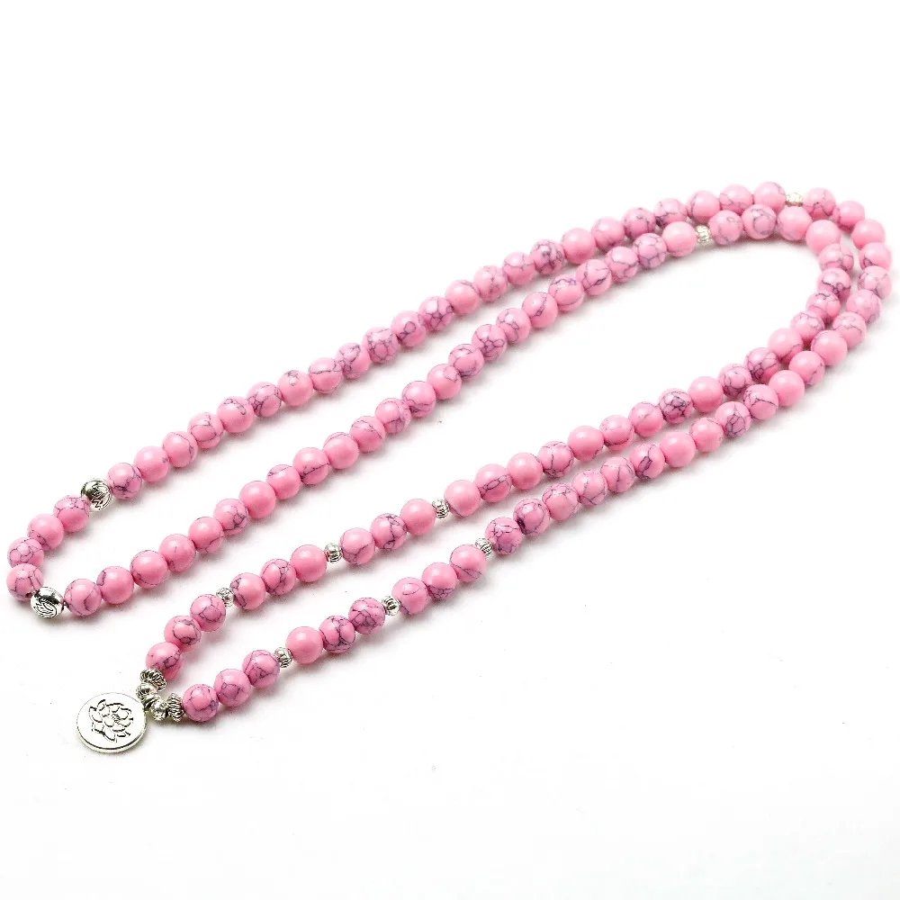 Розовый Камень Howlite исцеляющая чакра 108 молитвенные бусины мала браслет Женские