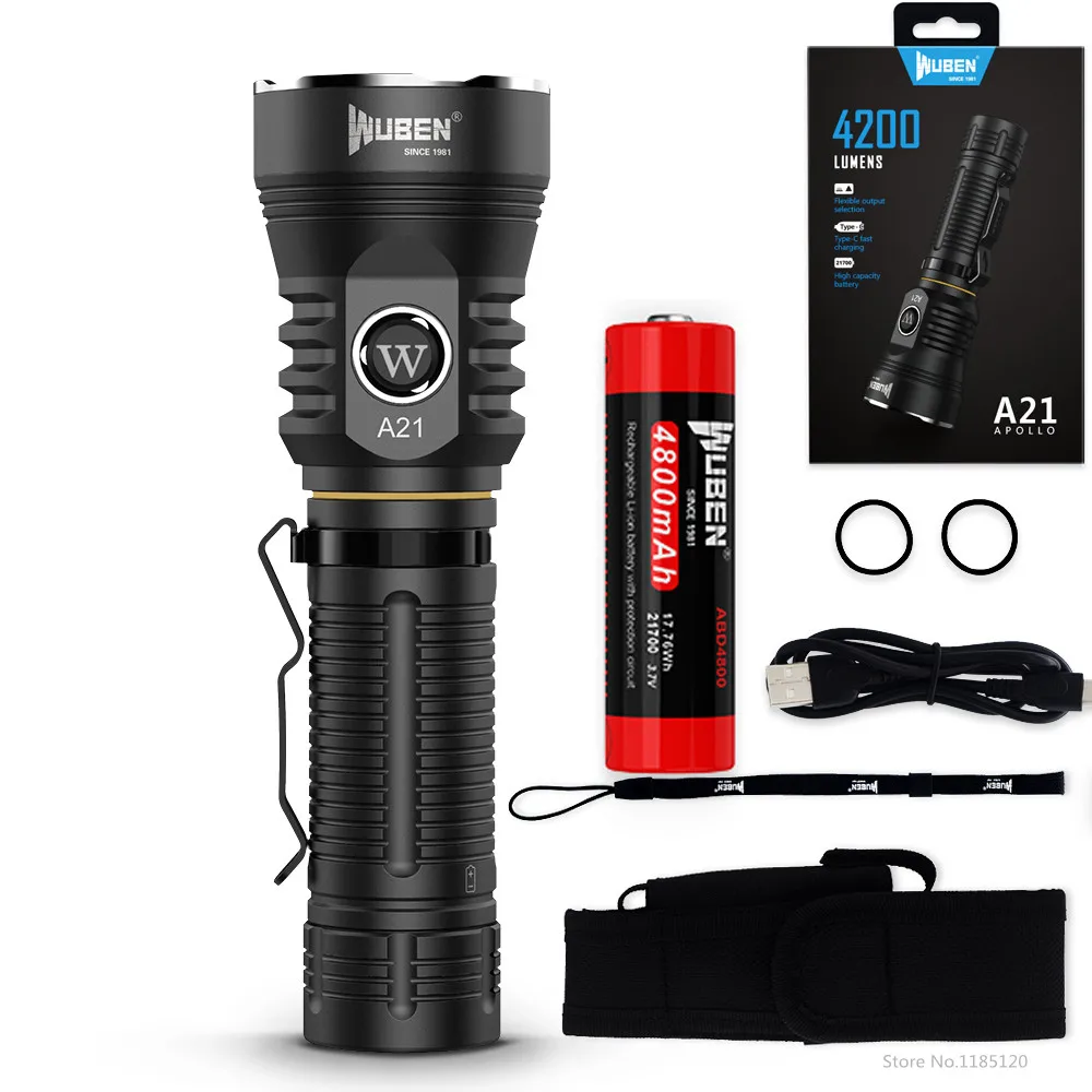 

WUBEN A21 handheld flashlight CREE XHP70 max 4200 Lumen beam throw 222 meter USB rechargeable outdoor torch with 21700 battery