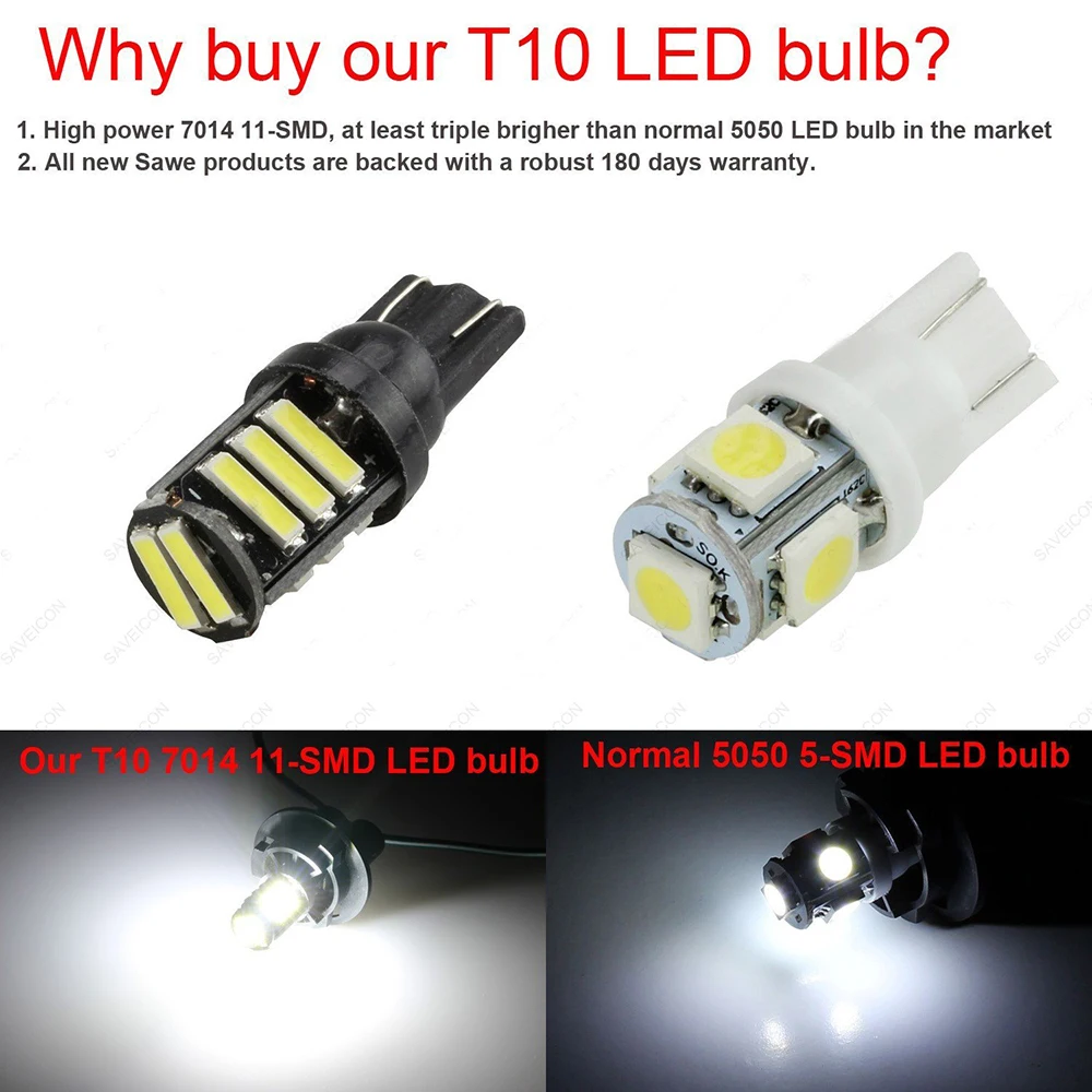 Yushuangyi 100 шт./лот T10 11 SMD 7014 LED W5W 11SMD 7020 интерьер КУПОЛ DRL свет белый красный желтый