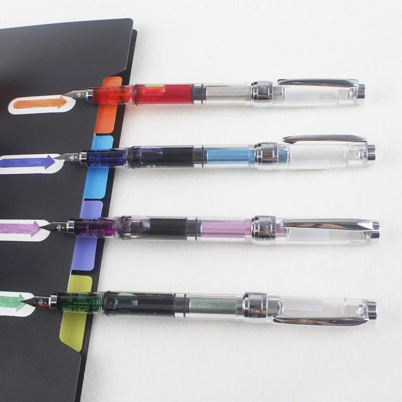

Kawaii High Capacity Transparent Plastic Sliver Gold Fountain Pen For Calligraphy Writing Creative Chancery Material Escolar