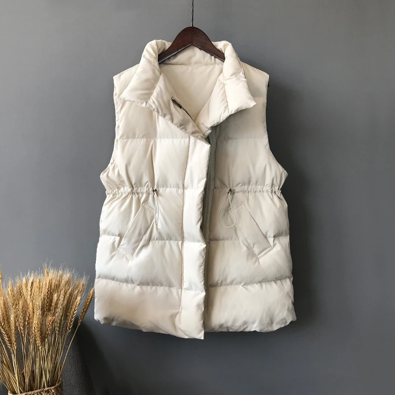 Lusumily Winter Vest Chalecos Para Mujer Winter Jacket Women Long Vests New Korean Stand-up Collar Cotton Waistcoat Gilet Female