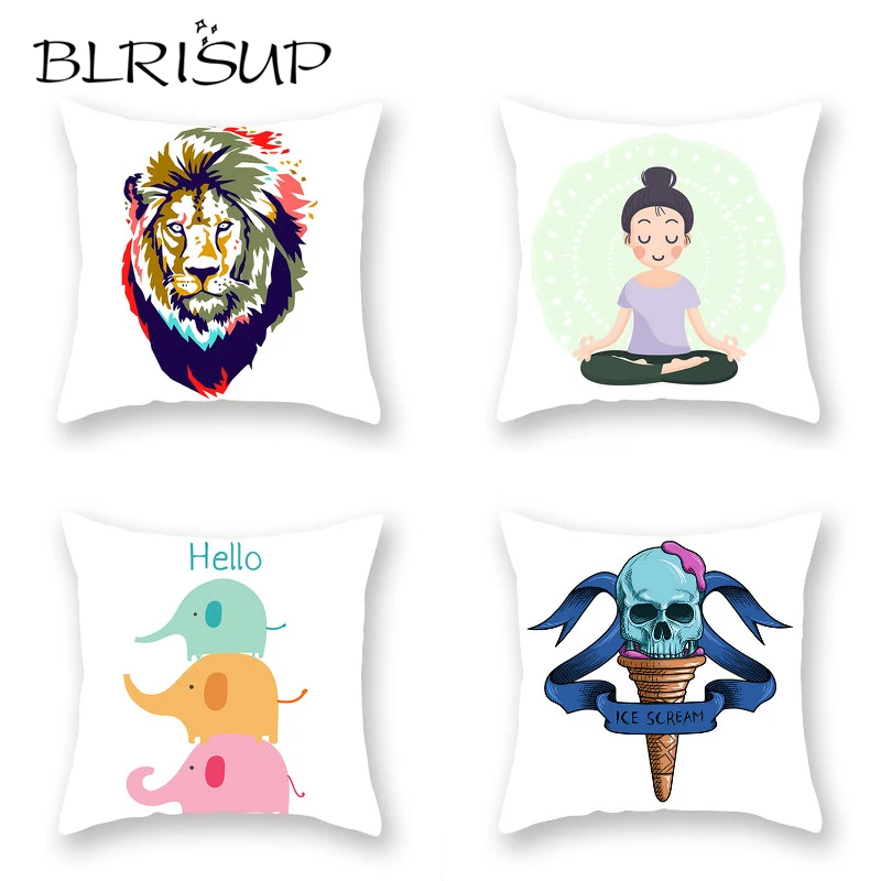 BLRISUP Lovely Cartoon Pattern Lion Cat Cushion Cover Soft Polyester Throw Pillow Case Home Decorative Pillow Cover Sofa Decor