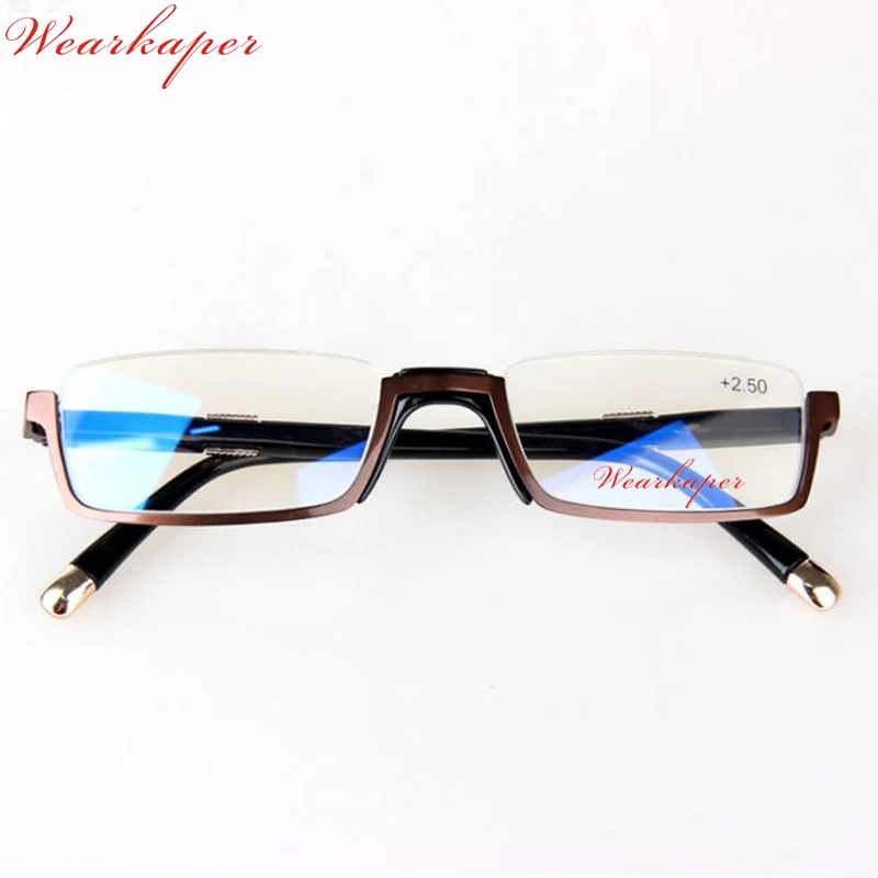 

WEARKAPER Brand High-end Busines Coated lenses Reading Glasses Men Women Metal Half Frame Glasses Eyeglasses Gafas De Lectura