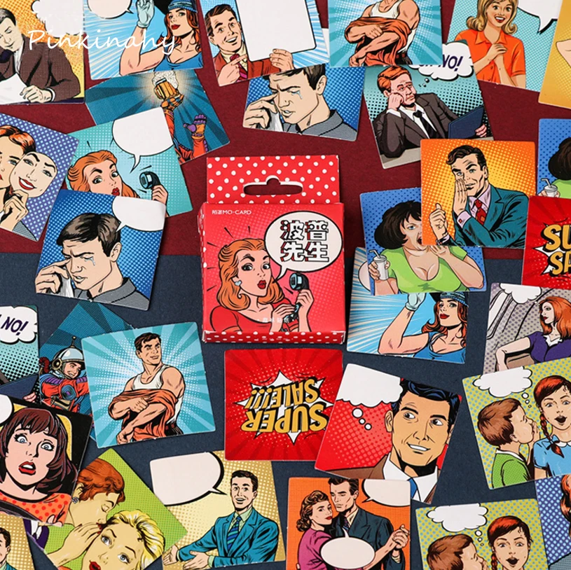 

46pcs/Box Creative Cool Retro Comics Theme Paper Cartoon Stickers Mr. Popper Deco Sticker Gift Diy Decoration Stickers HT002