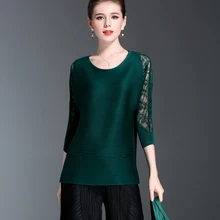 Miyake fold три четверти ремонт O-воротник Однотонная футболка