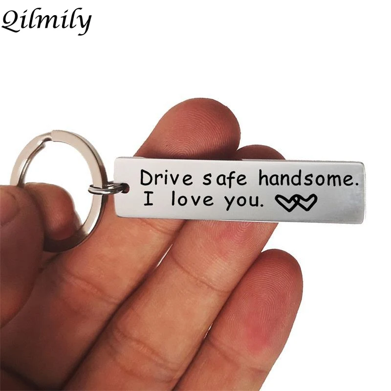

Custom Keychain Gifts Engraved "Drive safe handsome I love you" for Women Men Couples Stainless Steel Key Ring Key Chain Jewelry