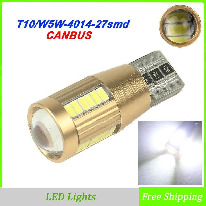 Авто T10 3014 27 SMD белый W5W 12V Canbus Автомобильная боковая клиновисветодиодный ная лампа