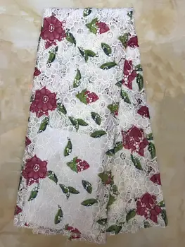 

White African 3D Sequins Lace Fabric 2019 High Quality Wine Red Green Lace French Tulle Lace Nigerian Lace Fabrics Wedding Dress