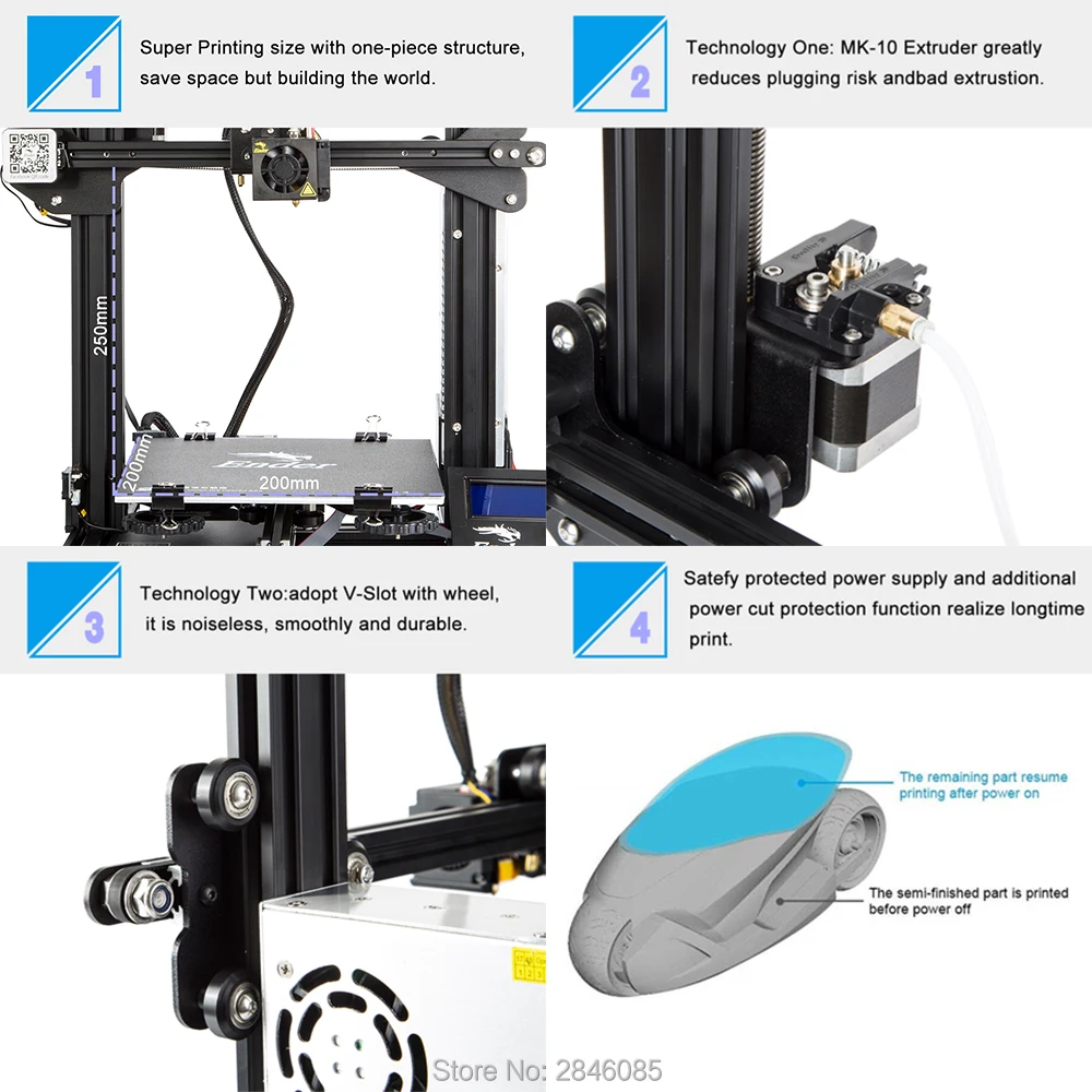 Ender-3 Creality 3D принтер V-slot prusa I3 комплект, принтер для восстановления мощности, 3D DIY комплект 110C для горячей кровати