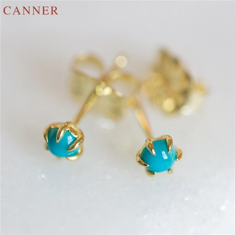 

Boho Earrings for Women Girls Tiny Gold Stud Earrings Ball Round Blue Natural Stone Earrings 2019 Fashion Jewelry C40