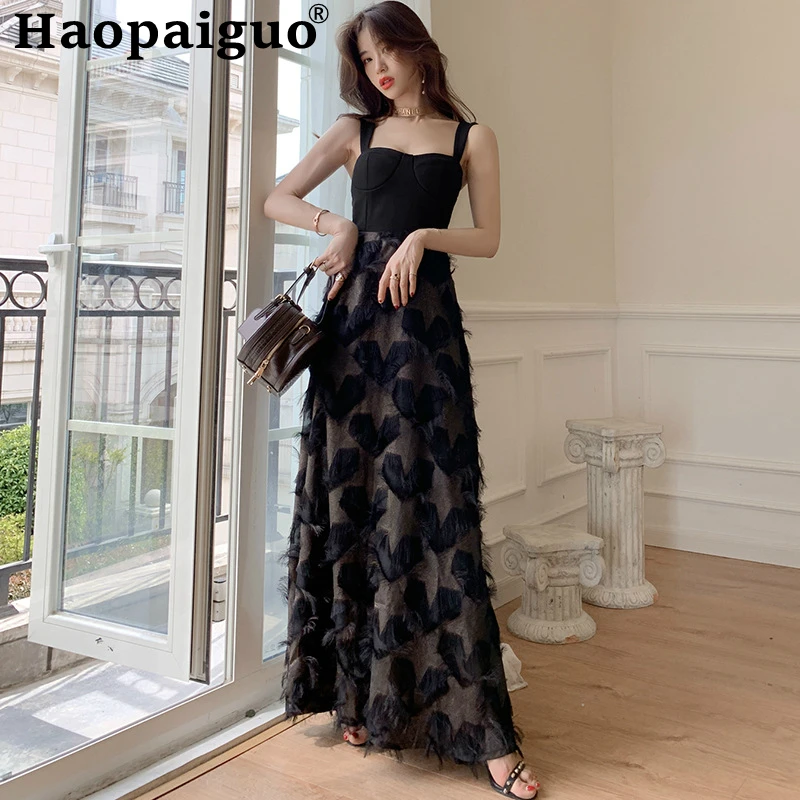 

Plus Size Sleeveless Print Love Star Black Long Dress Women Elegant Evening Party Dress Women Big Swing Backless Summer Dress