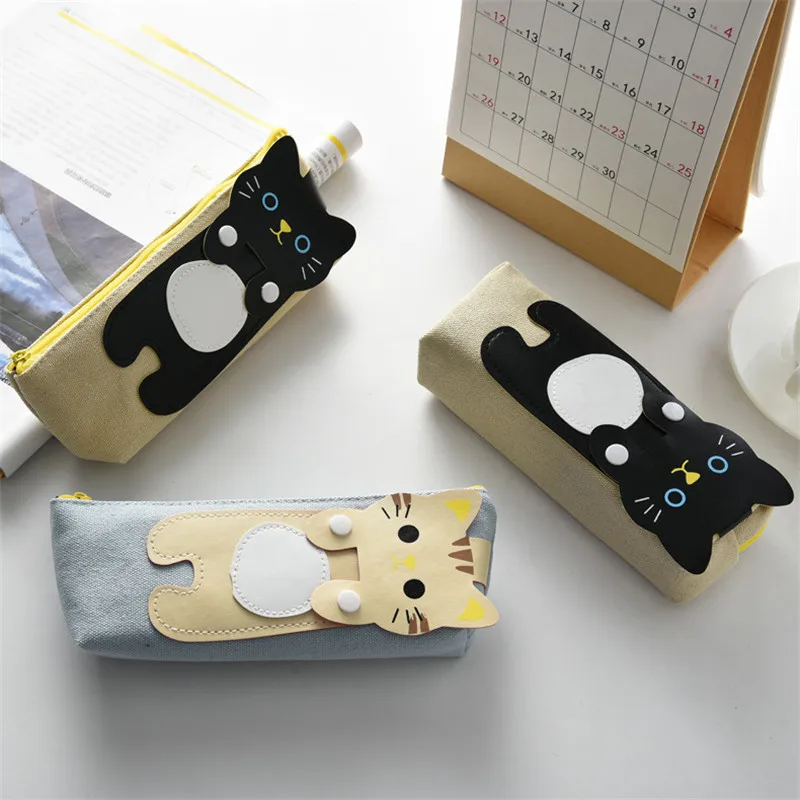 Kawaii Cute Cat Canvas Pencil Case Storage Organizer Pen Bags Pencilcase Pouch School Supply Stationery Cosmetic Makeup Bag Gift (38)