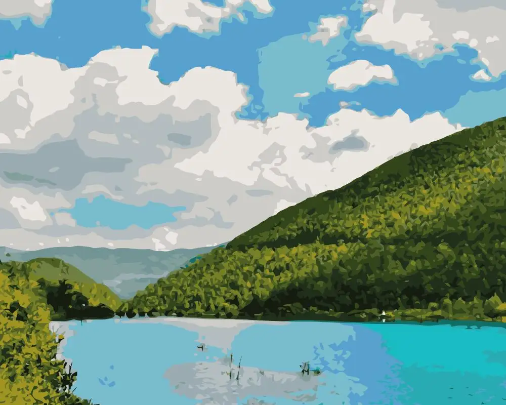 MaHuaf-j126 Lake forest mountain 40x50cm DIY oil painting by numbers landscape art picture drawing on canvas 