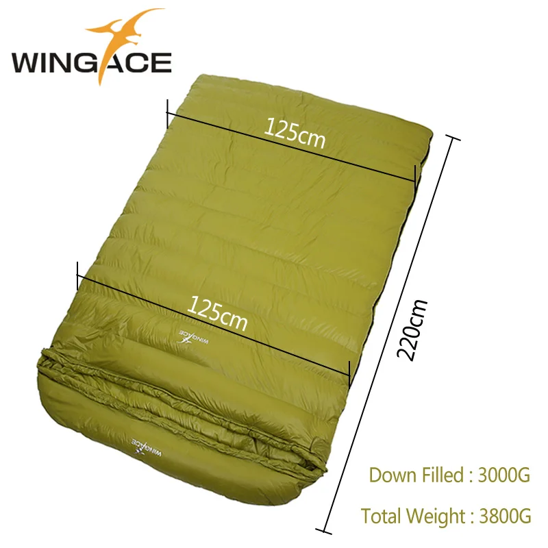 WINGACE спальный мешок из утиного пуха наполнитель 1000 г 2000 3000 г 4000 5000 г вниз конверт Открытый Кемпинг двойной спальный мешок для кемпинга Туризм - Цвет: Green 3000G