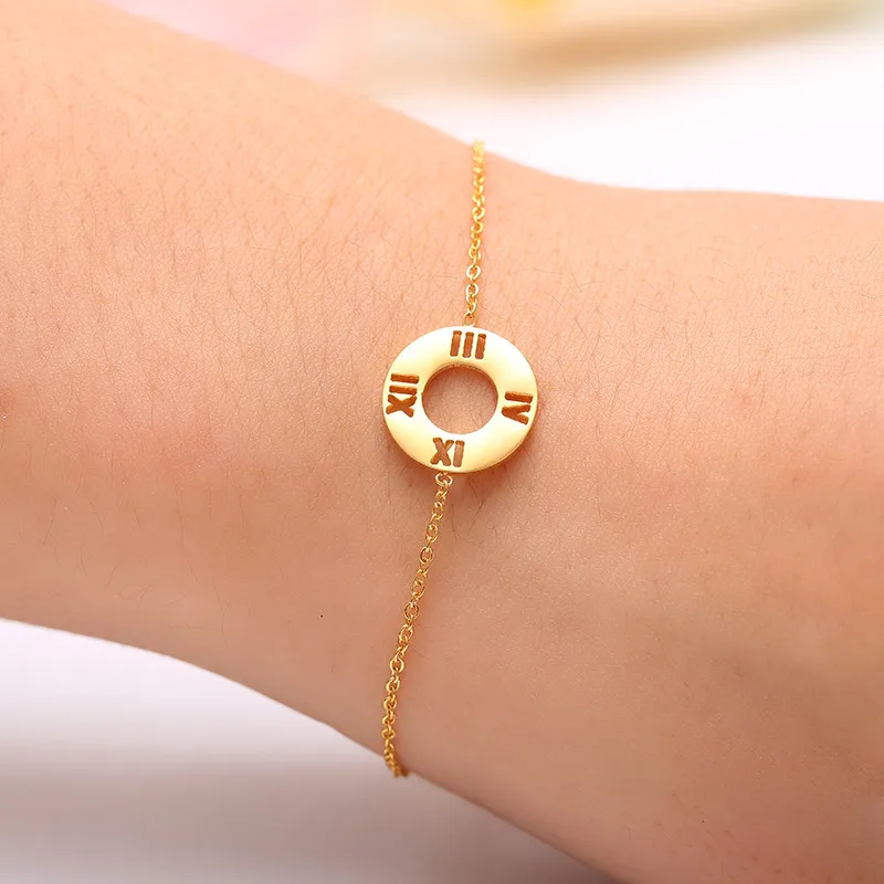 

Free shipping Stainless Steel Gold/Sliver Plated Couples Bracelet Carving Roman Numeral Pendant Cuff Bracelet Wedding Jewelry