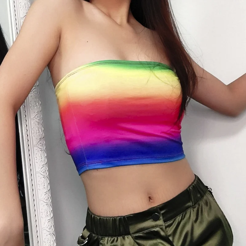 

20189 New Women Rainbow Seamless Bandeau Crop Tube Top Strapless Wrap Bustier Bra