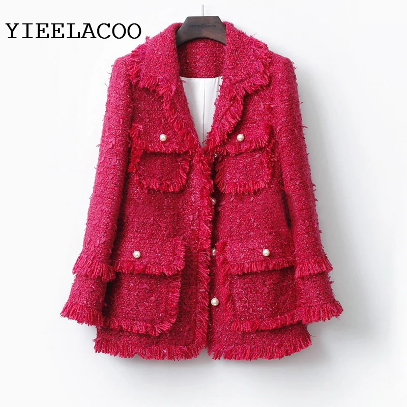 

Tweed Jacket coat Feather fabric weaving 2019 Spring /Autumn Women's Jacket tassel Slim Winter Woolen Jacket