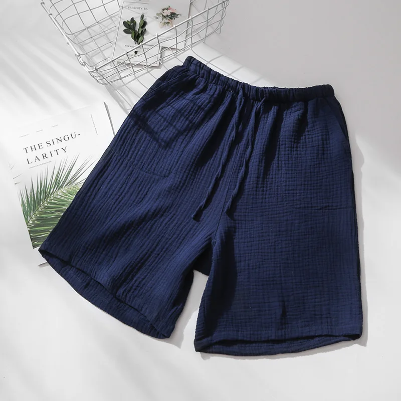 Летняя пара хлопок креп пижама из маркизета брюки для мужчин и женщин пижамные шорты для женщин Пижама шорты для отдыха одежда для сна - Цвет: Navy men