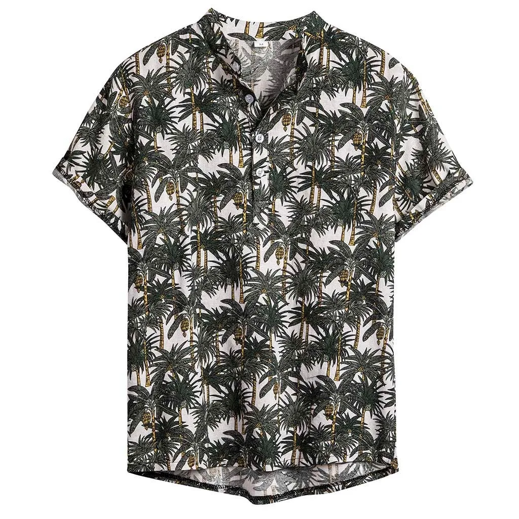 

Mens Shirt Ethnic Short Sleeve Casual Blouse Cotton Linen Printing Turn-down Collar Hawaiian Shirt Shirts Men camisa masculina