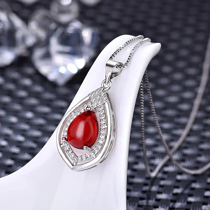 olowu Fashion 925 Sterling Silver Pendant Necklace Pure Silver Natural Stone Red or Green Chalcedony Necklaces Jewelry With CZ (4)