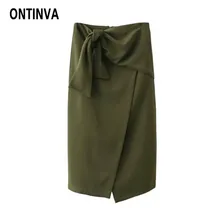 Женская модная узкая зеленая юбка с поясом длиной до колена, асимметричный подол, высокая талия, Офисная женская элегантная юбка-карандаш Jupes