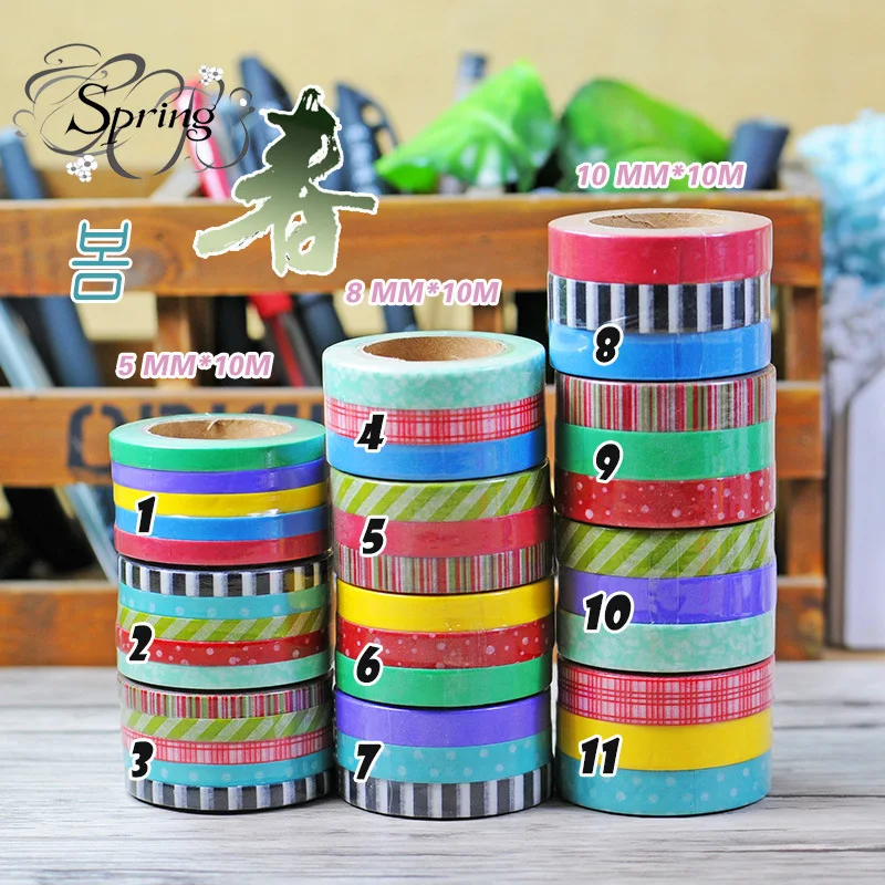 2017 New Colorful Mixed Patterns Japanese Washi Tapes Set 10M Decorative Masking Tapes Lot