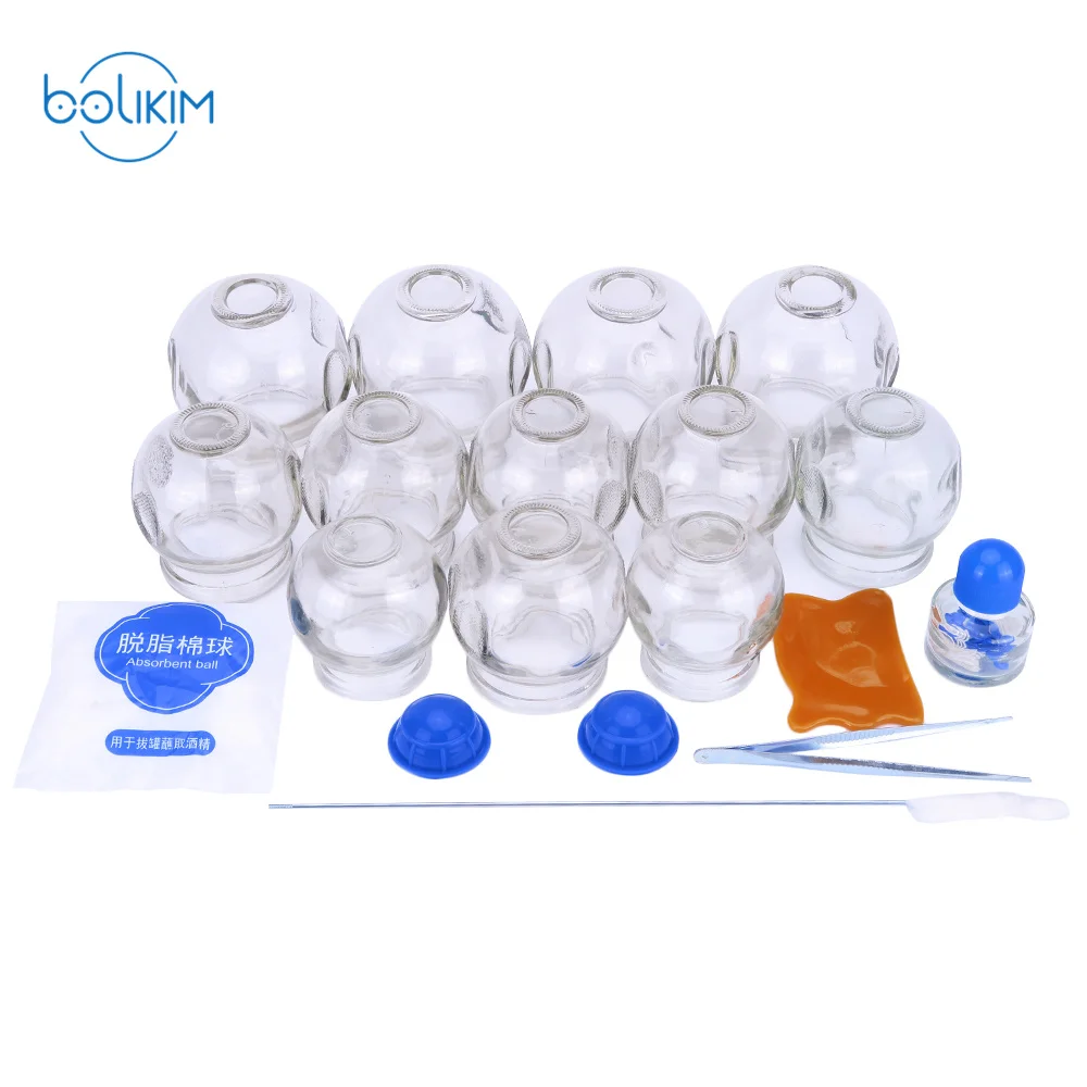 BOLIKIM 12Pcs Massage Cup Glass Cupping Family Beauty health Body Fire