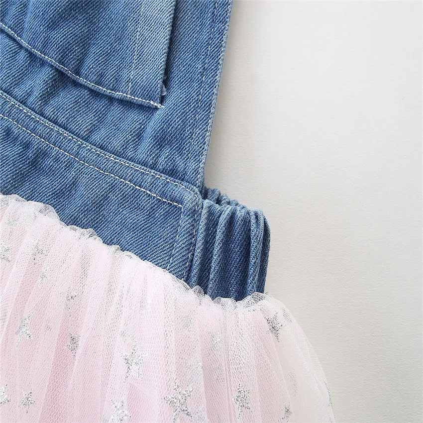 Коллекция 2019 года, джинсовое кружевное платье-пачка для маленьких девочек, джинсы на бретелях для маленьких девочек, нарядные платья