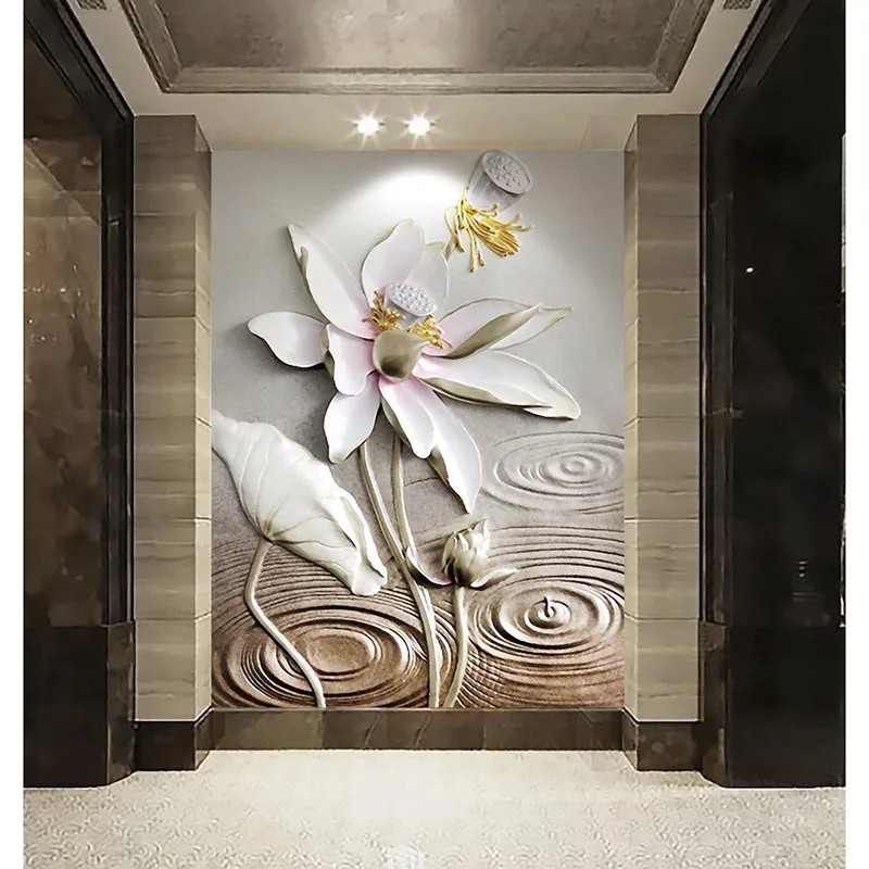 3D Custom Non-woven Fabric Waterproof Wallpaper Jade Carving Lotus Modern Background Home Decora Printed Mural Arrival #64 | Обустройство