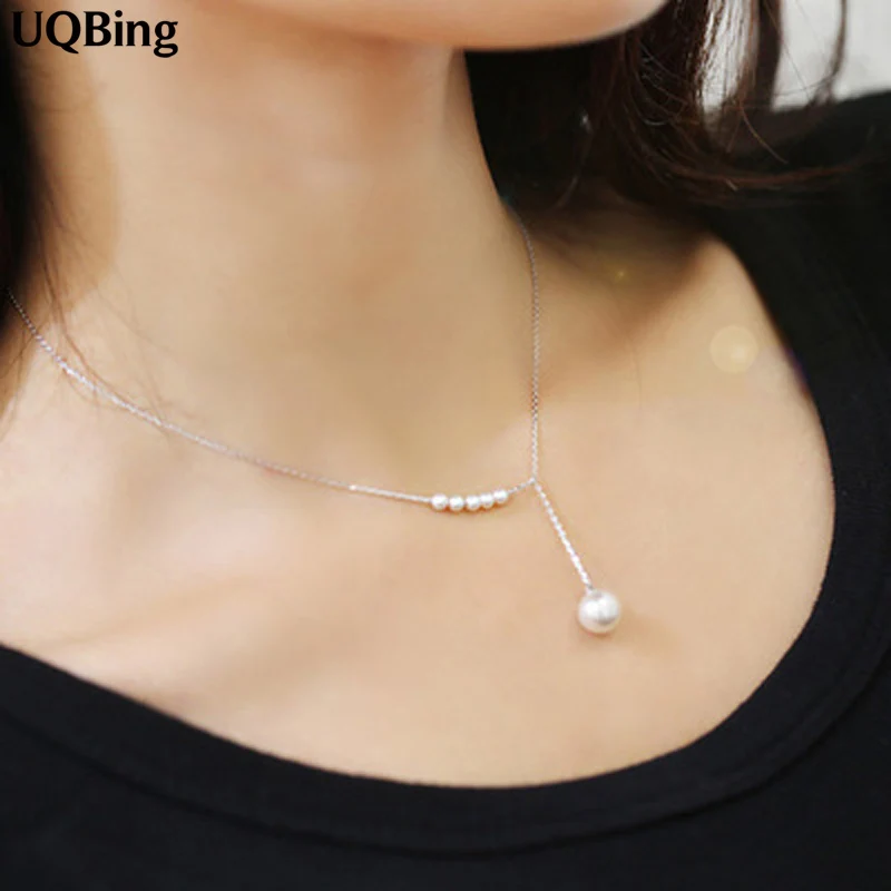 

925 Sterling Silver Necklaces Simulated-pearl Pendants&Necklaces Pure Sterling Silver 925 Necklace Jewelry Collar Colar de Plata