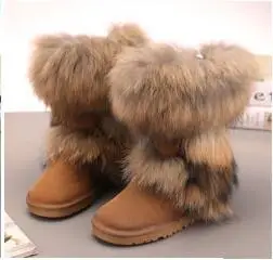 Г. Высококачественные Нескользящие женские зимние ботинки с большим лисьим мехом женская обувь женские зимние ботинки до середины икры из натуральной воловьей кожи