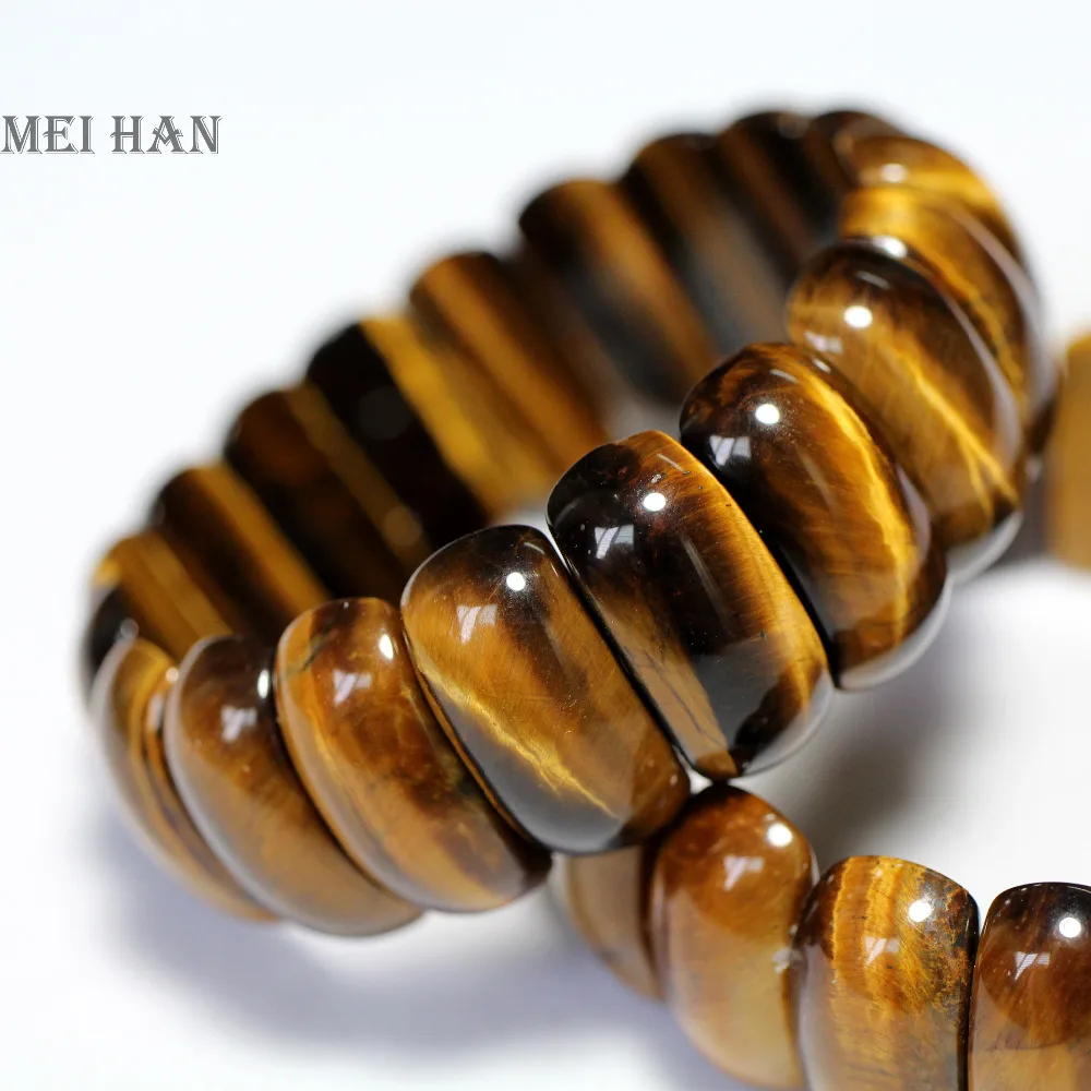 

Meihan Free shipping Natural Tiger eye 10*22mm elastic cord bracelet bangle charm beads for jewelry making precious stone