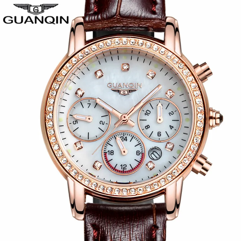 Relogio feminino diamond GUANQIN роскошный ювелирный бренд Модные женские светящиеся кожа