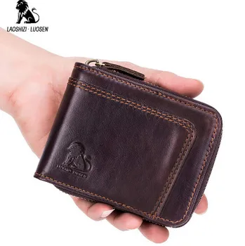 

LAOSHIZI LUOSEN MAN RFID Genuine Cowhide Leather Men Wallets Short Purse Male Dollar Carteira Masculina Card Holder for Money