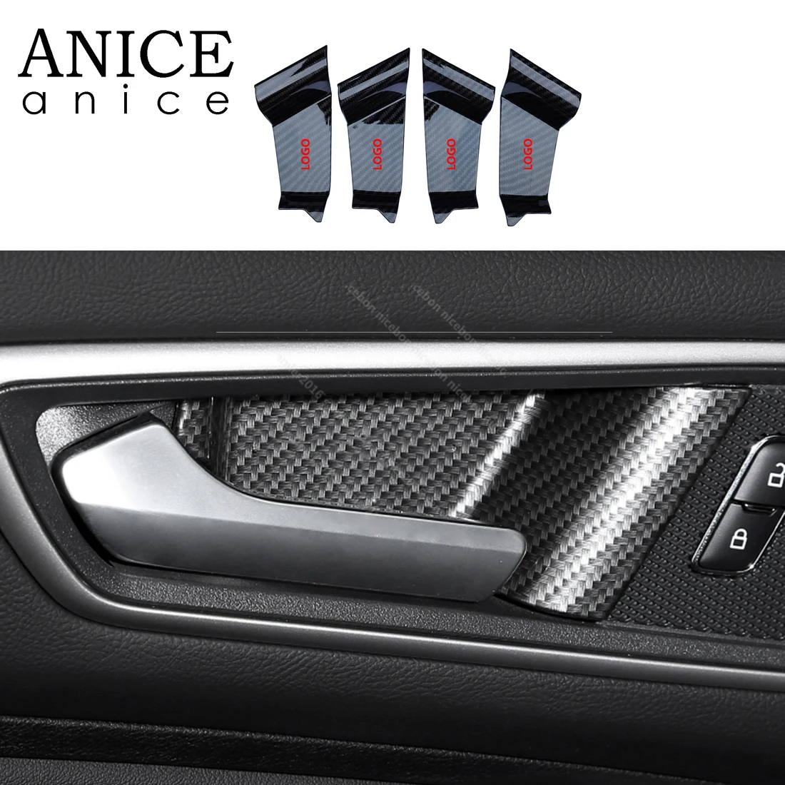 

4pcs Carbon fiber color Interior Door Handle Panel Cover Trim fit for FORD EDGE S-Max