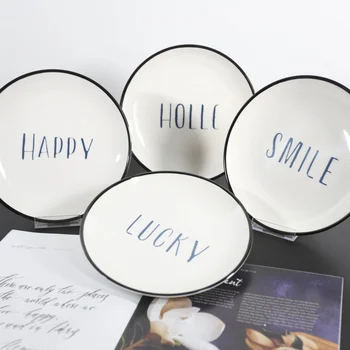 

Reusable Dinner Plastic Plates Melamine Like Ceramic Letter Print Simple style Breakfast Plates Set For Party Wedding