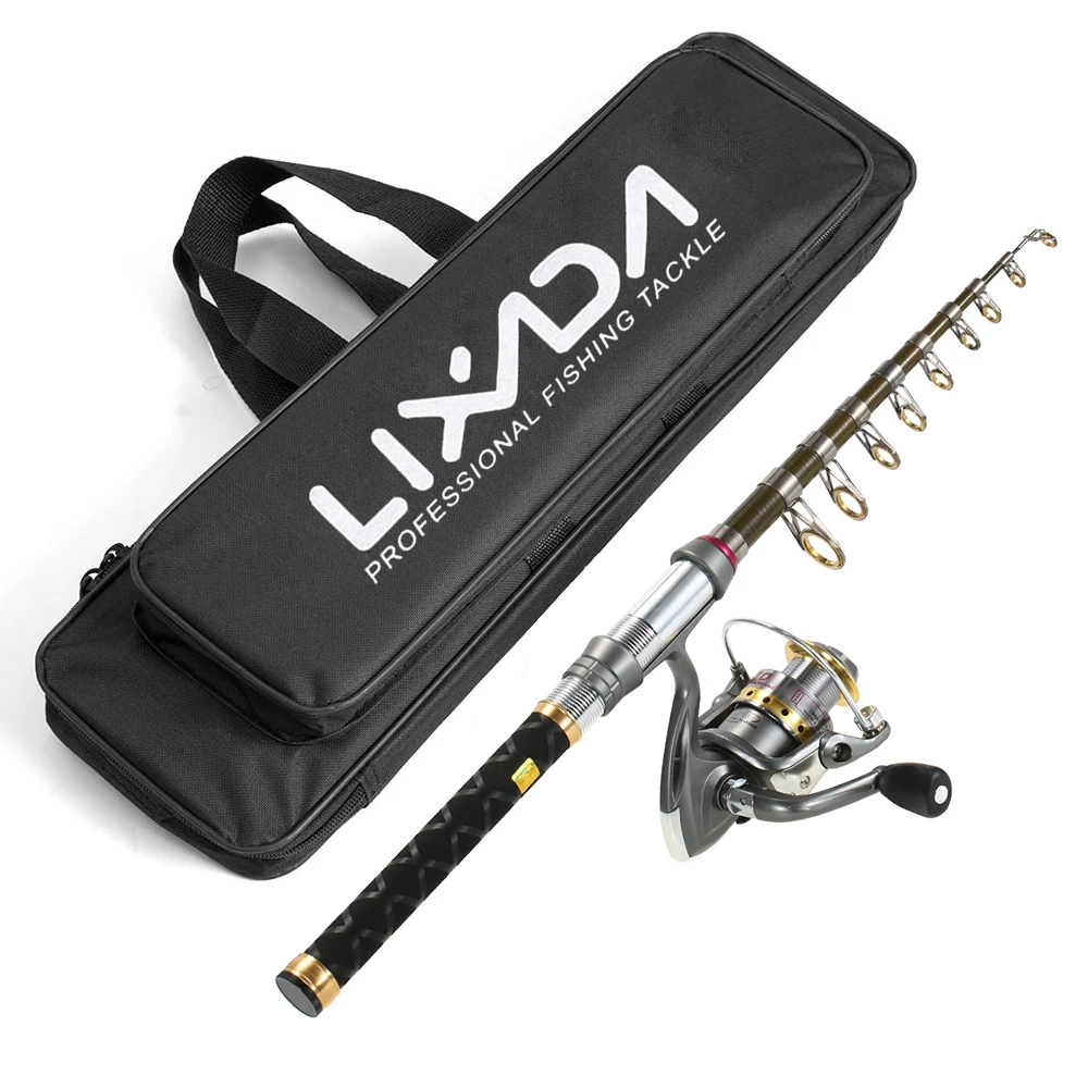 Lixada تلسكوبي الصيد إغراء قضيب بكرة كومبو يشبع عدة 99% قضيب من ألياف الكربون الغزل بكرة خط إغراء القطب مجموعة مع حقيبة دي pesca