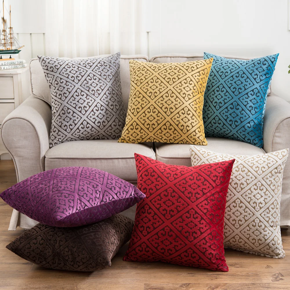 

Elegance Suede Jacquard Decorative Cushion Covers 45*45CM Geometry Solid Pillow Covers Modern Fashion Style Sofa Bed Car Pillow