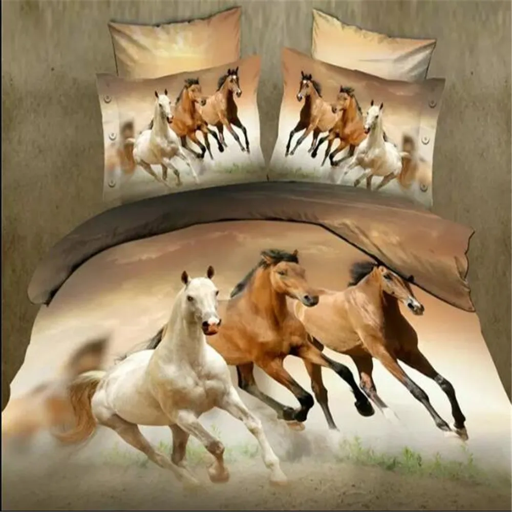 3D Oil Painting Running Horse Boys Bedding Sets Twin Size No Comforter