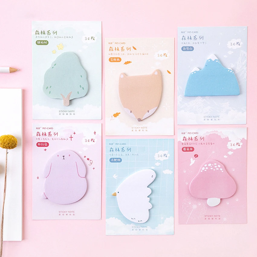 Forest Series Sticky Notes Tree Rabbit Fox Mushroom Snow Mountain Notepad 30 Sheets Memo Self-Stick Notes Schedule Marker 1pcs 80 sheets sticky notes self stick lined notepad 7 3 x 7 3cm blank