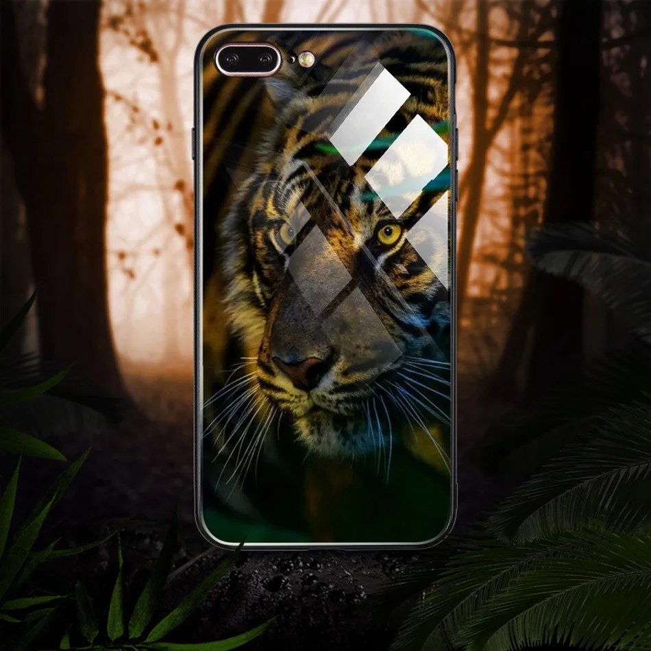 Tempered Glass Case For iPhone 7 6 8 6S Plus Case For iPhone X 10 HD Animal Pattern Soft Edge Back Cover Cases Protective Shell (13)