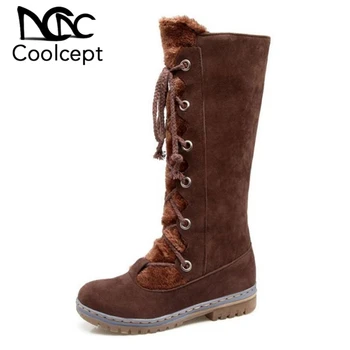 

Coolcept Size 34-43 Fashion Rusia Women Winter Snow Botas Flats Boots Cross Strap Short Boots With Fur Shoes For Women Footwears