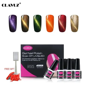 

CLAVUZ 6PCS Set 3D Cat Eye Nail Gel Polish Soak Off Magnetic Gift Magnet Sticks Lucky Semi Permanent Birthday Nail Polish Set