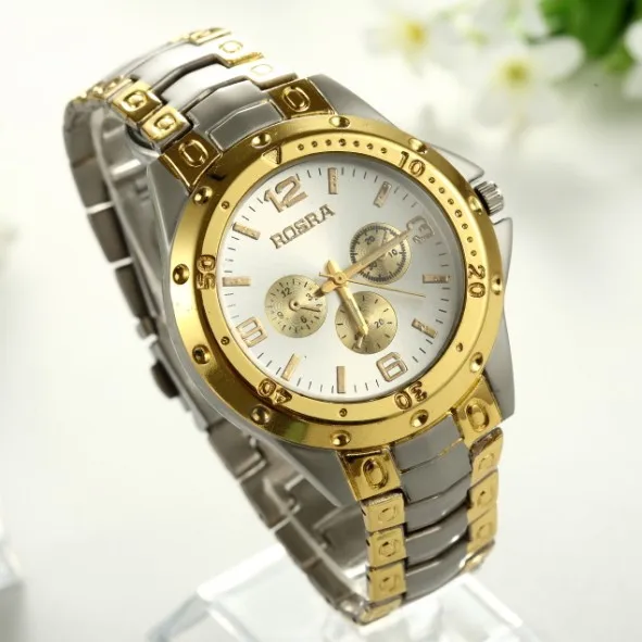 

Luxury Brand ROSRA Watch Men Fashion Watches Luxury Gold Watches Men Stainless Steel Analog Quartz Watches horloges mannen