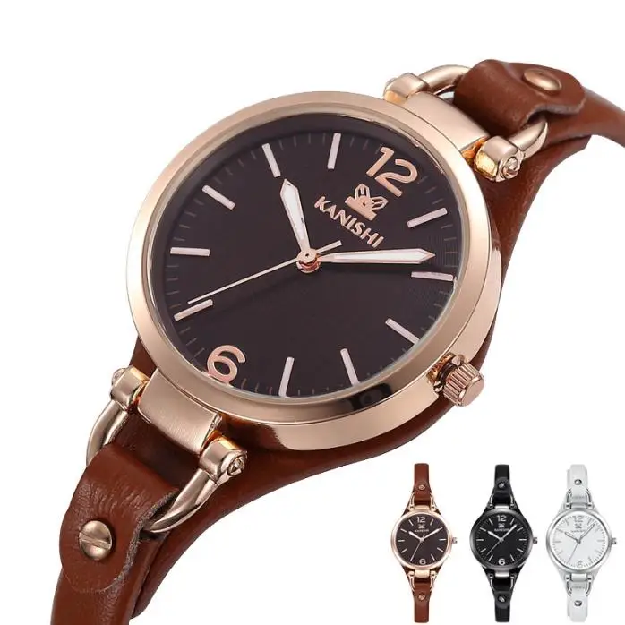 

Hot 2017 Women Fashion kanishi Ms Leather Band Watches Sport Analog Quartz Date Wrist Watch masculino relogio feminino Gift Ma2