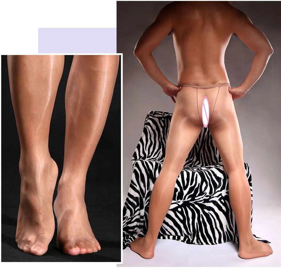 Men stockings 10D Oil Shine Full Sheer with Open Penis Cover Sheath Pantyhose for Men