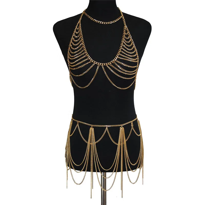 

2 piece set Women Shiny Crystal Mesh Body Bra Bikini Suit Sexy Women Club body chain Panties Body Chest Chain Jewelry