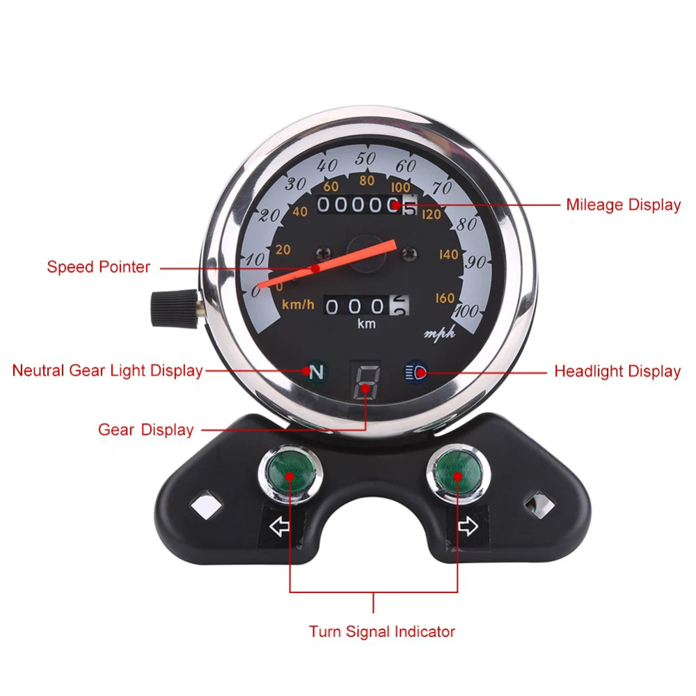 Motorcycle Speedometer Odometer Headlight Turn Signal Neutral Light Indicator 