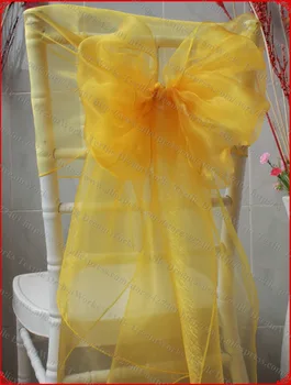 

NO.64 Orange Yellow Organza Chair Hoods/Chair Caps/Chair Cover Sash For Wedding Event&Party&Home&Banquet Decoration Textile